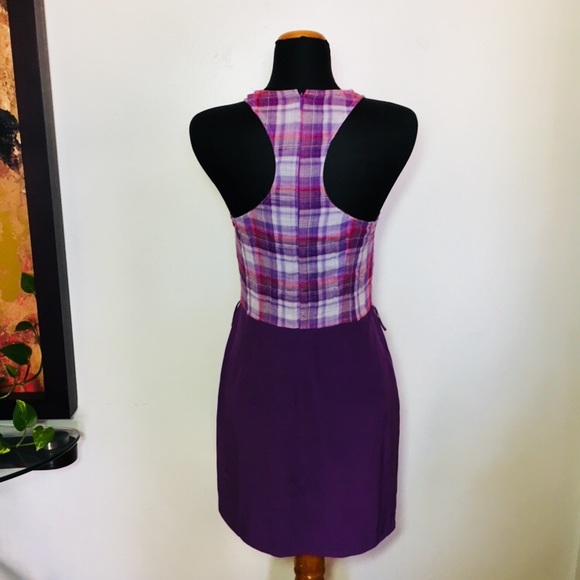 RORY BECA Dress Plaid Top Small lavender Purple Plaid Gauze Two Tone Racer Back - Picture 4 of 6